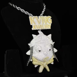 Colgante de Pez de Dibujos Animados con Incrustaciones de Moissanita, Plata 925, Bañado en Oro de 18K, Estilo Hiphop, Personalizado con Nombre/Letra, Bicolor, para Regalo de Cumpleaños - Product Image 1
