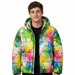 Chaqueta Bomber Unisex de Invierno, Gruesa, con Cierre, 100% Algodón, Estampado de Pintura Colorida, Bordado, Estilo Urbano - Product Image 3