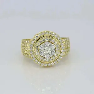 Bague de fiançailles pour homme en argent sterling 925 plaqué or, avec grappe de diamants Moissanite, halo ovale vintage de luxe - Product Image 2