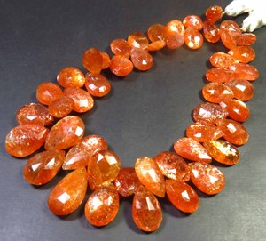 Sunstone Full Sparkled Faceted Pear 8-16mm <b>Top</b> Grade Natural Orange Confetti <b>Rainbow</b> 8" Strand Jewelry for Pendant Necklace - Product Image 5
