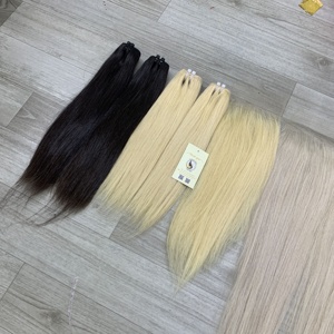 Extensions de cheveux humains vietnamiens bruts blond platine noir, lisses naturels, cuticules entièrement alignées, tissage machine, du Vietnam - Product Image 2
