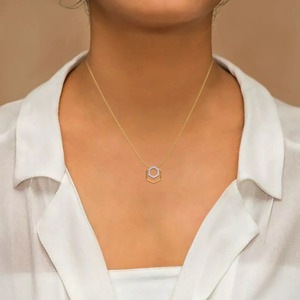 Double Hexagon Diamond Pendant Necklace with <b>Floating</b> Open <b>Frame</b> Design - Product Image 4