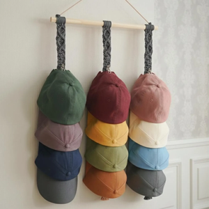 Porte-chapeaux mural en macramé bohème, support en bois à trois niveaux, organisateur de casquettes, style bohème pour casquettes de baseball - Product Image 2
