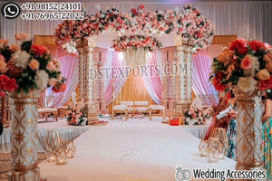 Impresionante Mandap Blanco para Bodas Estilo Radhika Palace, Opulento Mandap de Boda Estilo Rajwada con Pilares Tallados, Mandap de Lujo con Cúpula de Marfil - Product Image 4