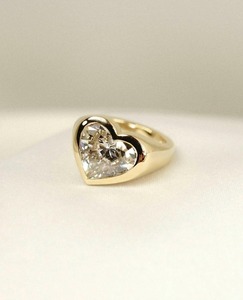 Heart Cut Lab Grown <b>Diamond</b> <b>Ring</b> 3CT 14k Yellow Gold Bezel Signet <b>Ring</b> Minimal Engagement Promise <b>Ring</b> Modern Style - Product Image 2