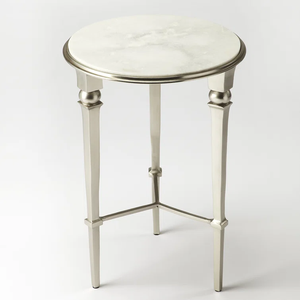 Mesa de Centro de Metal con Acabado en Latón Antiguo y Acabado Plateado, Mueble Decorativo para Sala de Estar, Mesa de Centro Redonda con 4 Patas - Product Image 5