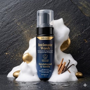 Gel de Lavado Íntimo Líquido Meglo, Espuma Limpiadora Higiénica, Cuidado Diario Suave para Piel Sensible, Aroma a Sándalo y Vainilla, 150 ml - Product Image 1