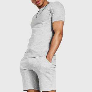 Ensemble t-shirt et short gris pour homme, col rond, décontracté, uni, respirant, vêtements d'été - Product Image 5