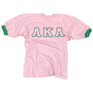 Camiseta Deportiva Clásica AKA con Letras Bordadas, Color Rosa Claro, Manga Corta, Cuello Redondo, Ropa de Hermandad Griega, Camiseta del Equipo AKA - Product Image 1