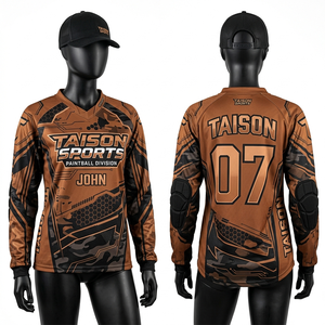 เสื้อเพนท์บอลผู้หญิง โพลีเอสเตอร์ อินเตอร์ล็อค ระบายอากาศ ซับเหงื่อ สีดำ เทา ส้ม ดีไซน์พิมพ์ลายแบบซับลิเมชั่น รับทำโลโก้ตามสั่ง - Product Image 5