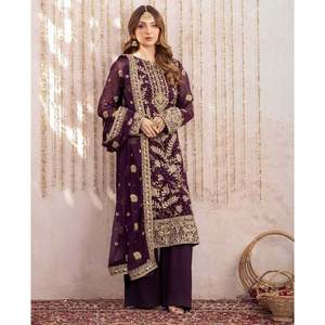 Conjunto de Fiesta de Diseñador, Top de Georgette Pesado con Estampado de Zorros, Pantalones Palazzo y Dupatta en Talla XL, Estilo Elegante - Product Image 4