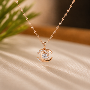 Classic Moissanite C Shape Pendant 10K Plated Yellow Gold Wedding Jewelry Brilliant Round Cut Diamond Pendants - Product Image 5