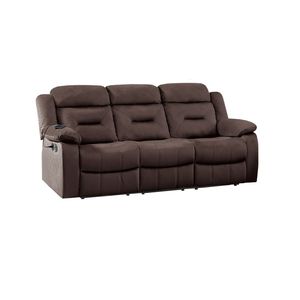 Poltrona Reclinabile Manuale Moderna con Braccioli Imbottiti, Schienale in Peluche, Trapuntatura Orizzontale, Porta USB, Finitura Color Cioccolato - per Soggiorno Principale - Product Image 3