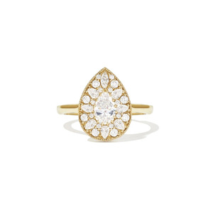 Anillo Art Deco de Oro Amarillo de 14K con Racimo de Diamantes Cultivados en Laboratorio en Forma de Pera - Product Image 1