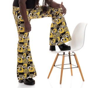 Pantalon évasé taille haute pour homme, imprimé motif géométrique, style vintage, fermeture boutonnée avec poches - Product Image 6