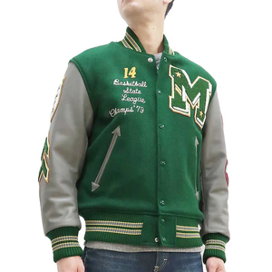 High Quality <b>Quilted</b> Winter Varsity Jacket Men's Women's <b>Wool</b> Body Leather Sleeves Chenille Embroidery - Product Image 2
