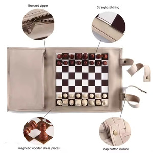 Portable Rolled Leather <b>Backgammon</b> <b>Set</b> for Outdoor and Party Use with Foldable Design Unisex Game Case - Product Image 4