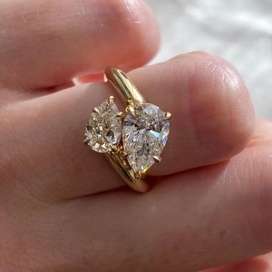 Double Pear Lab Grown <b>Diamond</b> <b>Ring</b> 18k Gold Women's Wedding Band Two Stone Trendy IGI Certified - Product Image 6