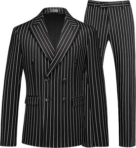 Traje de Hombre de Pana con Cuello Mao y Rayas Finas, Estilo Británico, Corte Regular, Transpirable, Antiencogimiento, de Poliéster - Product Image 1