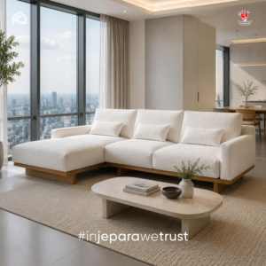 Sofá Seccional de Tela en Forma de L, Moderno y de Lujo, para Sala de Estar, Cómodo Sofá para Villa - Artesanía en Madera de Jepara, Indonesia, de Primera Calidad - Product Image 5
