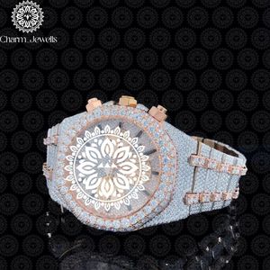 Montre de luxe Charm Jewells en acier inoxydable, boîtier de 40 mm, accents de diamants, mouvement mécanique analogique, chronographe automatique pour homme - Product Image 2