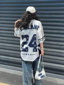 Women Loose Street Fashion American Football Jersey Breathable Mesh Polyester V Neck Graphic Number Oversized <b>Athletic</b> Top - Product Image 3