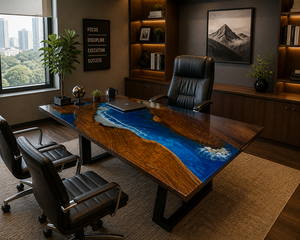 Mesa de Comedor de Madera de Acacia Personalizada con Resina Epoxi Azul, Acabado Hecho a Mano, Muebles de Lujo, Decoración para Restaurantes - Product Image 2