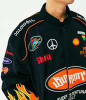Blouson Bomber de Course Personnalisé OEM, Qualité Supérieure, Broderie Graphique Flamme, Style Vintage, Unisexe, Streetwear