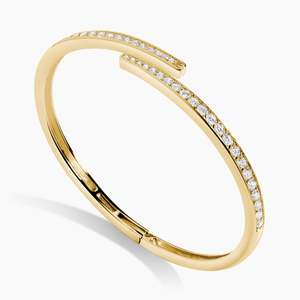 Bracelet jonc ouvert pavé en or jaune massif 14 carats plaqué rhodium avec diamant de laboratoire de 1,52 carat certifié IGI – Joaillerie fine - Product Image 6