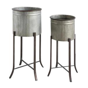 Maceta de metal vintage corrugada de hierro galvanizado al por mayor, pequeña maceta de jardín de hojalata acanalada con borde oxidado - Product Image 6