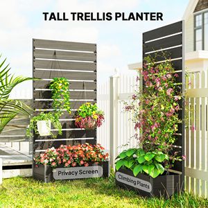 Fioriera da Giardino Nera per Esterni con Spalliera per Piante Rampicanti, Cassetta Rialzata e Cancelli con Recinzione e Spalliera - Product Image 6