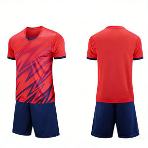 Conjunto de Uniforme de Fútbol Personalizado con Cuello en V, Manga Corta, Impresión de Nombre y Número, 100% Poliéster, Diseño de Bandera y Leopardo - Product Image 2
