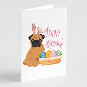 Whimsical Apricot Pug <b>Easter</b> Greeting <b>Cards</b> <b>Pack</b> of 8 A7 Size 5x7 Blank Note <b>Cards</b> with Envelopes - Product Image 1