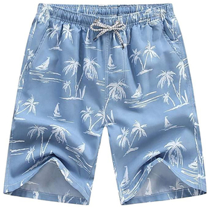 Shorts de Playa para Hombre, Estampado de Palmeras Azules, Secado Rápido, Cintura con Cordón, Estilo Casual, Largo Bermuda - Product Image 5
