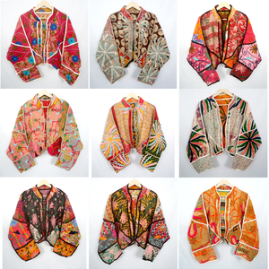 Manufacturer Wholesaler Indian Handmade Women's Vintage Kantha Quilted 100% Cotton Summer <b>Jacket</b> - Product Image 1