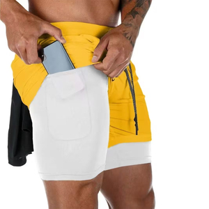 High Quality Gym <b>Short</b> For Men's Yellow Color Anti Wrinkle Quick Dry Double Layer <b>Compression</b> <b>Shorts</b> For Adult - Product Image 3