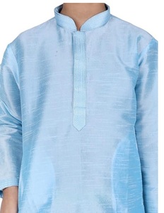 Light Blue Boys' Traditional <b>Indian</b> Pakistani Silk Knee-Length <b>Kurta</b> Set for Wedding Party Ethnic Wear - Product Image 4