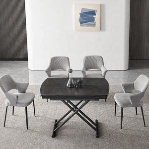 Table à manger de luxe moderne et écologique en marbre, avec plateau relevable, pieds en métal pliables, réglable, extensible et multifonctionnelle - Product Image 3