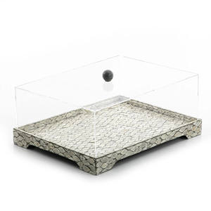 Soporte para tartas de nácar de primera calidad para compra al por mayor, bandeja rectangular con incrustaciones de concha y tapa transparente, ideal para exhibición en panaderías. - Product Image 3