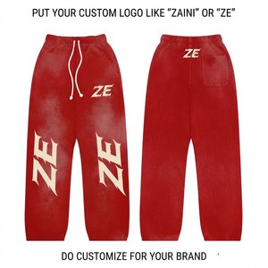 Zaini Enterprises Premium Quality 320 GSM Cotton Fleece Acid Wash Sun Fade Sweatpants <b>Red</b> Oversized Fit Drawstring High-Waisted - Product Image 1