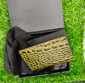 Premium Quality Olive Green Leather Wallet With <b>Box</b> Men Alligator Textured Genuine Cowhide Slim Minimalist Credit Card <b>Gift</b> Styl - Product Image 4
