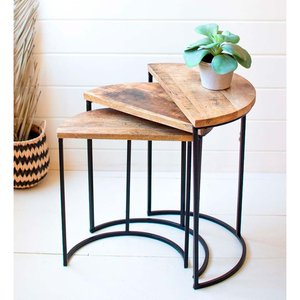 Classic Design Nesting Side <b>Table</b> Set of 2 Dark <b>Walnut</b> Wood and Metal Square End <b>Tables</b> Space-Saving <b>Coffee</b> <b>Tables</b> for Hotels - Product Image 5