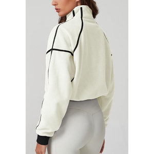 Sudadera Oversize de Forro Polar Blanco para Mujer con Media Cremallera, Cuello Alto, Hombros Caídos, Manga Larga, Largo Corto, para Invierno, OEM - Product Image 3