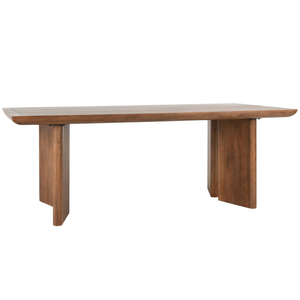 Table à manger moderne en bois de manguier massif, design généreux, bords courbes, plateau rectangulaire, 4 pieds séparés, confortable pour 6 à 8 personnes - Product Image 1