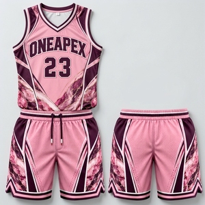 Ensemble d'uniformes de basketball personnalisés rose bordeaux marbré, maillots et shorts, vente en gros, fabricant de vêtements de sport pour équipes, vêtements par sublimation, OEM - Product Image 2