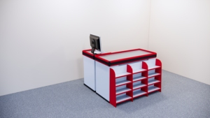Comptoir de caisse One Tech 1,2 m pour supermarché, corps en acier thermolaqué, plateau en acier inoxydable, bureau de caissier pour magasin de détail - Product Image 5