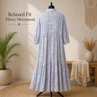 Robe longue élégante en soie pour femme, style bohème paisley, kaftan de luxe à manches longues, idéale pour les vacances et les resorts, coupe ample et fluide