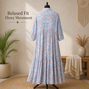 Robe longue élégante en soie pour femme, taille unique, style bohème, motif cachemire, kaftan de luxe à manches longues, idéale pour les vacances, coupe ample et fluide - Product Image 5