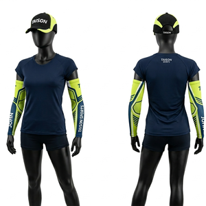 Manguito de Voleibol Premium de Poliéster y Spandex de 220 GSM, Diseño de Paneles Beige, Azul Marino y Naranja, Logotipo Personalizado por Sublimación - Product Image 3