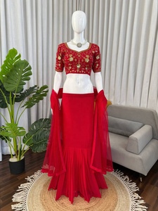 Women <b>Red</b> Embroidered <b>Lehenga</b> Choli Traditional Wedding Outfit From Indian Pakistani Style Bridal Wear - Product Image 3